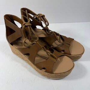 Sorel Cameron Flatform Lace-Up Gladiator Wedge Sandals Womens 10 Brown Leather